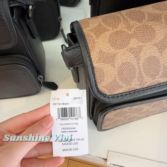 COACH® Outlet | Sullivan Flap Crossbody Bag In Signature Canvas NWT Coach CZ396 Sullivan Flap Crossbody Bag Signature Canvas Gunmetal/Tan/Black